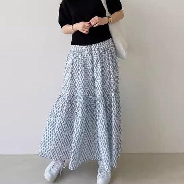 総柄フレアロングスカート 6724-画像1-韓国ファッション通販POPREA［ポップリア］
