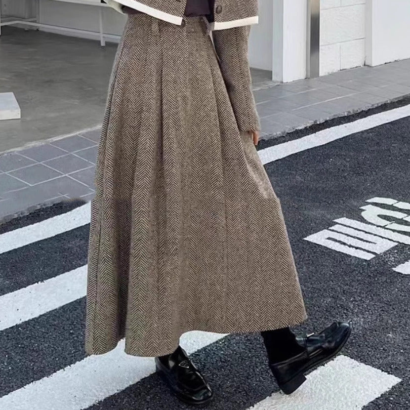 ヘリンボーンハイウエストフレアスカート 6234 - 韓国ファッション通販