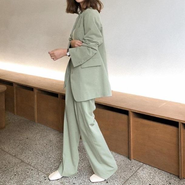 韓国ファッション ピスタチオカラー セットアップ  パンツスーツ ジャケット